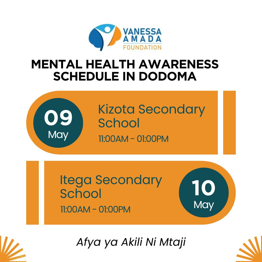 Thrilled to announce our upcoming visits to Kizota and Itega Secondary Schools in Dodoma, as part of our mission to raise awareness about #YouthMentalHealth

Stay tuned for updates on our journey to make a positive impact!
#MentalHealthAwareness
#MentalWellness #YouthEmpowerment