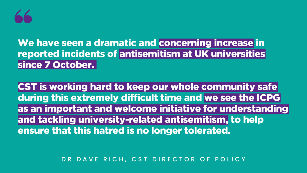 CST’s Director of Policy, @daverich1 on the 𝗜𝗻𝘁𝗿𝗮-𝗖𝗼𝗺𝗺𝘂𝗻𝗮𝗹 𝗣𝗿𝗼𝗳𝗲𝘀𝘀𝗼𝗿𝗶𝗮𝗹 𝗚𝗿𝗼𝘂𝗽 - a new academic task force which will work to enforce ‘Zero tolerance’ of antisemitism in UK universities. Read the full article on @JewishChron If you witness…