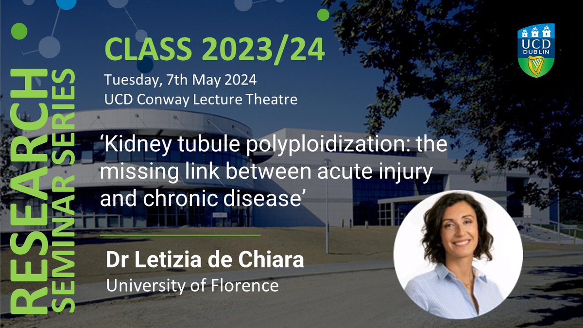 Up next in #CLASS: Dr Letizia de Chiara, University of Florence. In this seminar Dr. Chiara will discuss Kidney tubule polyploidization: the missing link between acute injury and chronic disease All welcome. Tuesday 7th May at 12pm