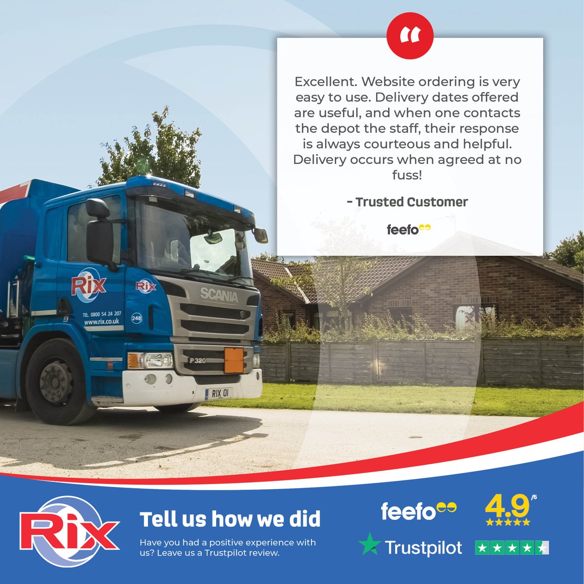 Hear what our customers have to say! 💬

We wanted to take a moment to share some kind words from our customer community.

leave us a review on:

Trustpilot 👉 bit.ly/3tamNB0 
Feefo 👉 bit.ly/3T6kcRj

#rix #heatingoil