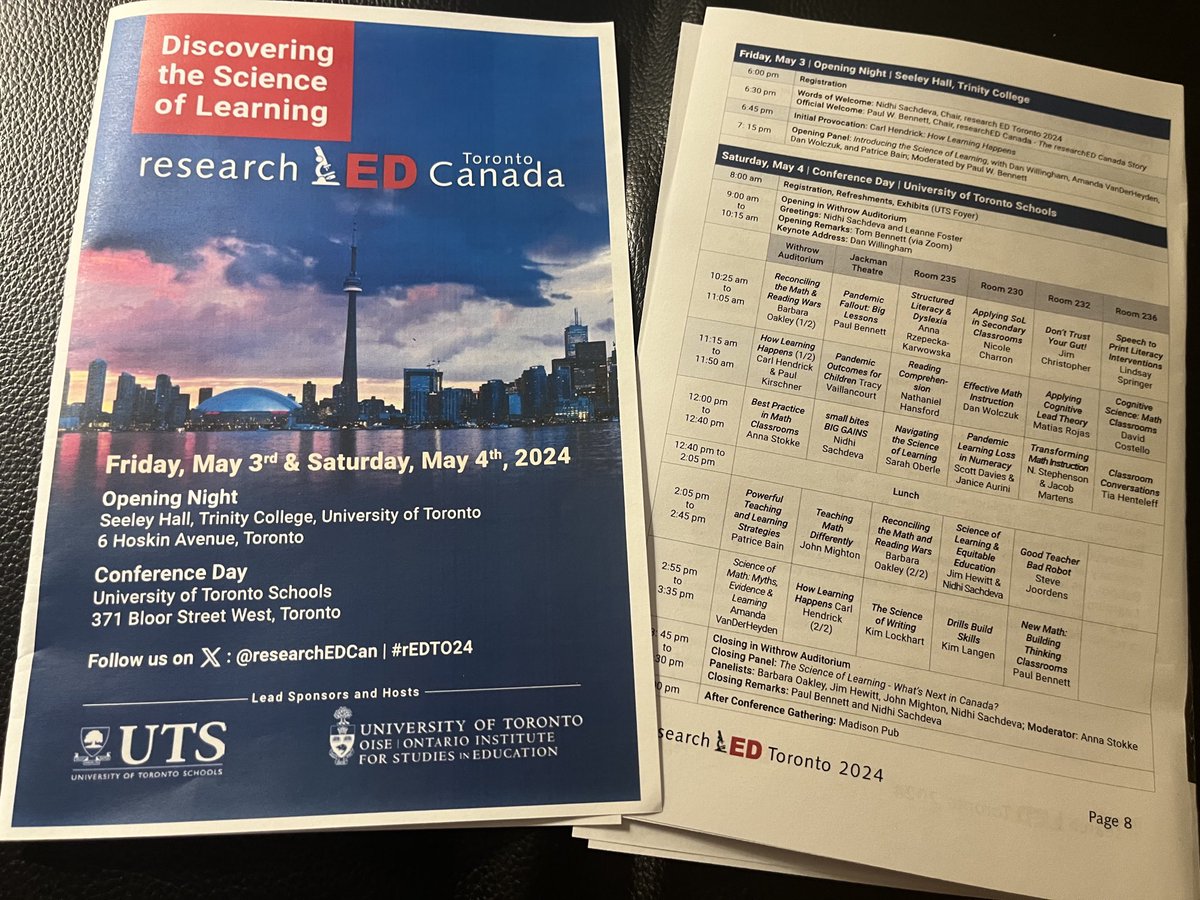 What a Program! From Opening Night (May 3) to the Keynote and the Closing Panel, ⁦<a href="/researchEDCan/">researchED Canada</a>⁩ Toronto is jam-packed with highlights. Ty to ⁦<a href="/tombennett71/">Tom Bennett OBE</a>⁩ for your inspiration and to ⁦<a href="/DTWillingham/">Daniel Willingham</a>⁩ for putting us on the map. Spread the word about #rEDTO24