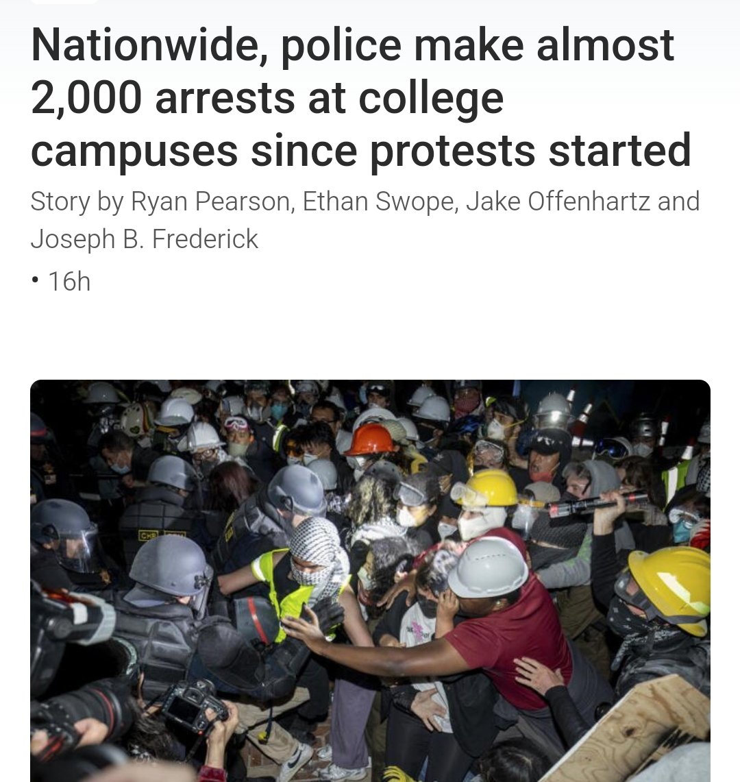 The #USA, the world's number one police and prison state, has arrested more than 2,000 at college protests against the US backed genocide in #Gaza. But the rallies go on. msn.com/en-us/news/oth…