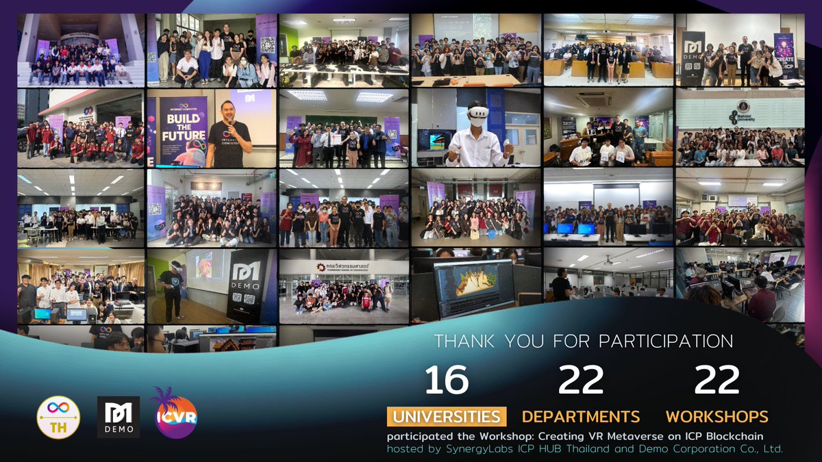 👏 Thank you to all the universities, instructors, and students who joined us for the VR Metaverse on #ICP Blockchain workshop using ICVR Framework. The knowledge and experiences we built together will shape an incredible future for Thailand and Web3 community! 👏…