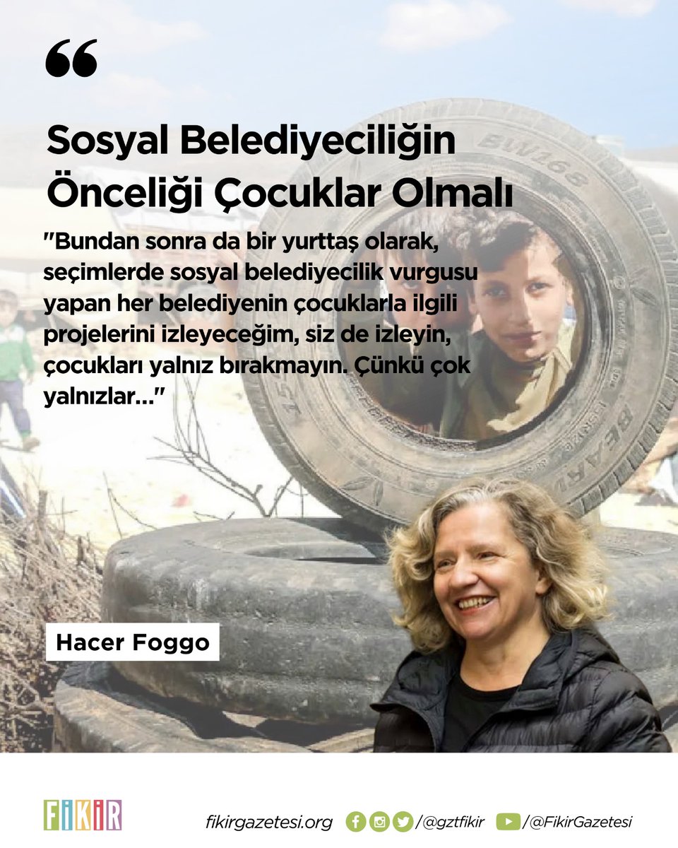 '... sosyal belediyecilik vurgusu yapan her belediyenin çocuklarla ilgili projelerini izleyeceğim, siz de izleyin, çocukları yalnız bırakmayın. Çünkü çok yalnızlar…' ✒️ Hacer Foggo (@hacerfoggo) yazdı | Sosyal Belediyeciliğin Önceliği Çocuklar Olmalı fikirgazetesi.org/2024/05/03/sos…