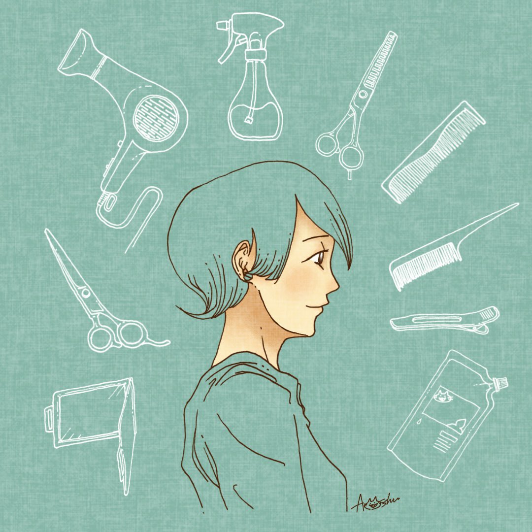 1girl solo smile short hair shirt jewelry blue hair  illustration images