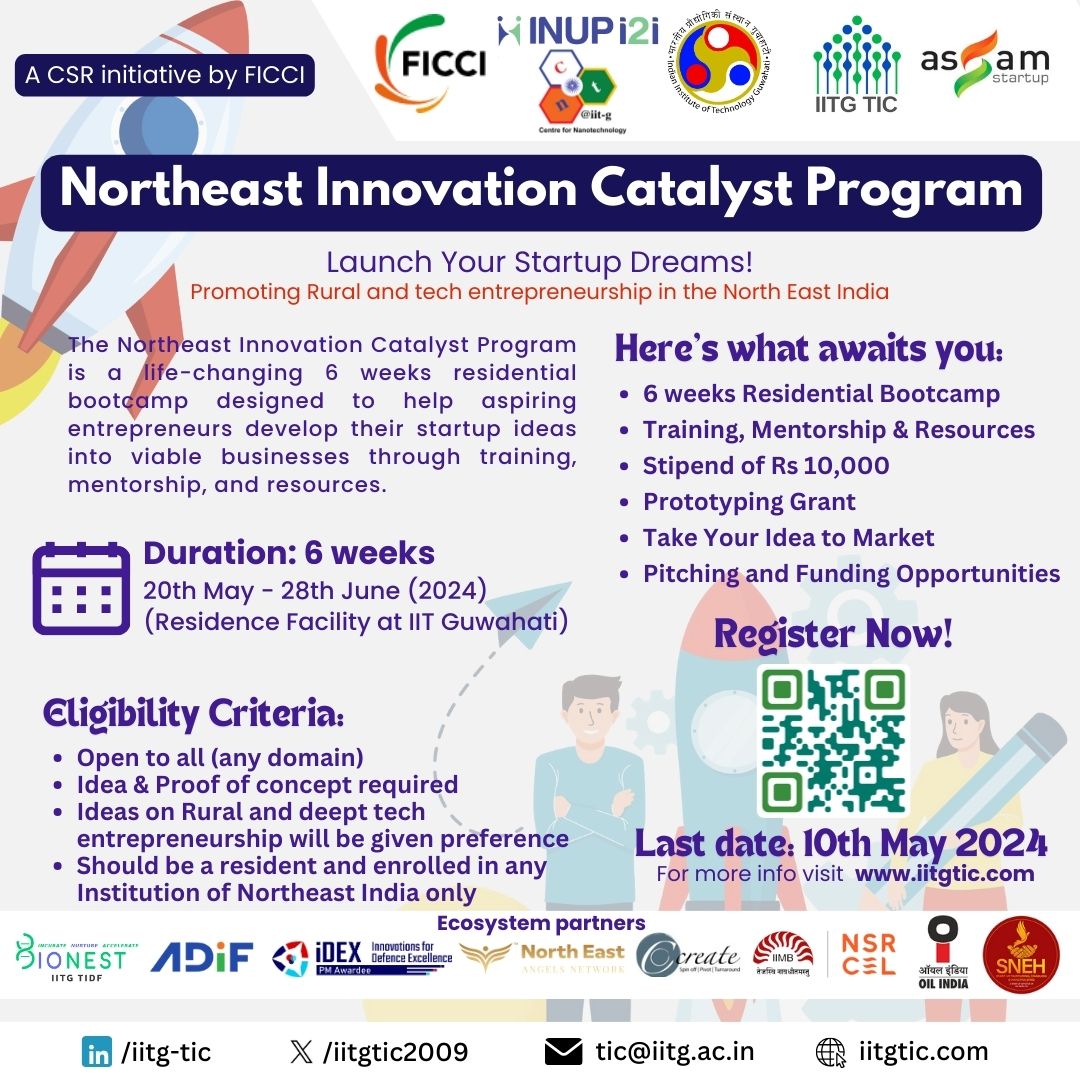 🚀 Exciting Opportunity Alert! 🚀 IITG Technology Incubation Centre in collaboration with Centre of Nanotechnology @IITGuwahati is pleased to introduce a residential bootcamp for budding entrepreneurs at IIT Guwahati premises. More: iitgtic.com/index_page_new… @EduMinOfIndia