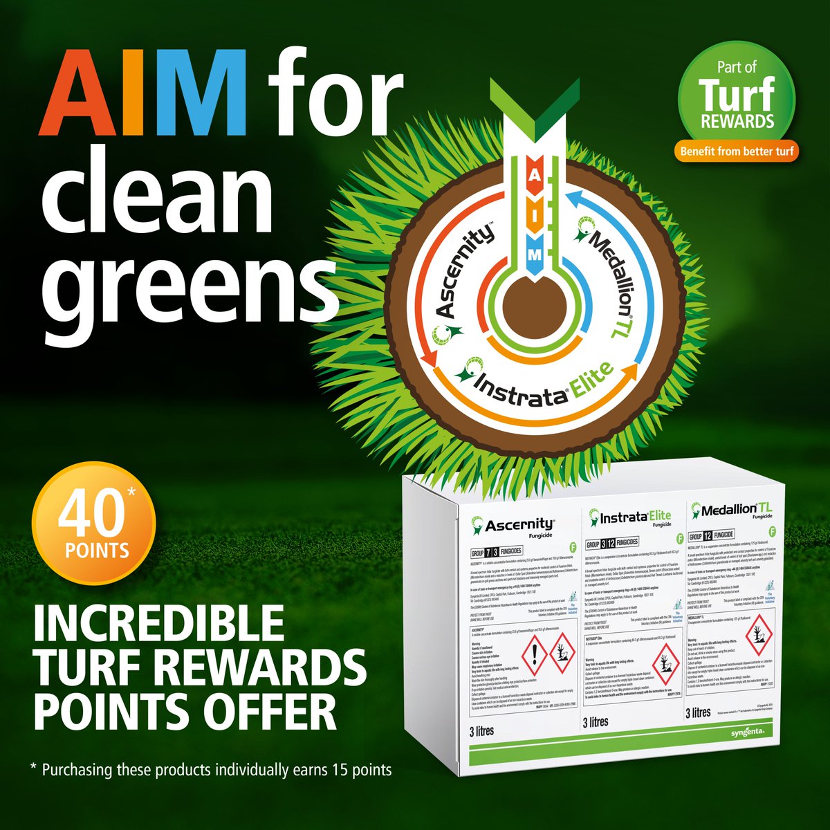 AIM, @SyngentaTurfUK innovative one-box fungicide programme that comprises Ascernity, Instrata Elite, and Medallion TL, has been added to the Turf Rewards scheme, offering incredible value with 40 points. When purchased separately, these products would only accumulate 15 points.…