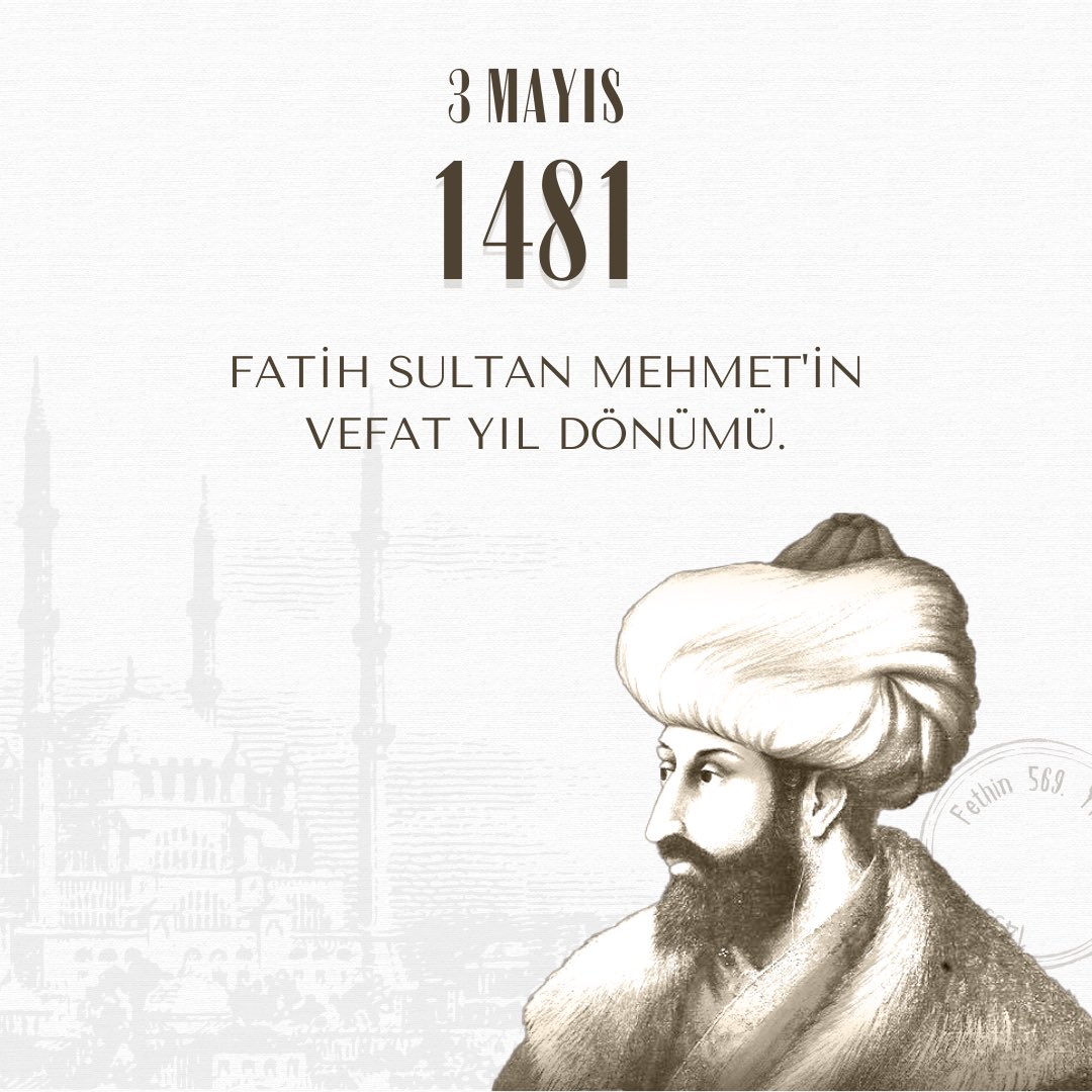Bugün, büyük Osmanlı İmparatoru Fatih Sultan Mehmet'in vefatının yıl dönümünü anıyoruz. İstanbul'u fethederek tarihe adını altın harflerle yazdıran ve imparatorluğunun sınırlarını genişleten bu büyük lideri saygı ve minnetle anıyoruz. #FatihSultanMehmet #VefatYılDönümü