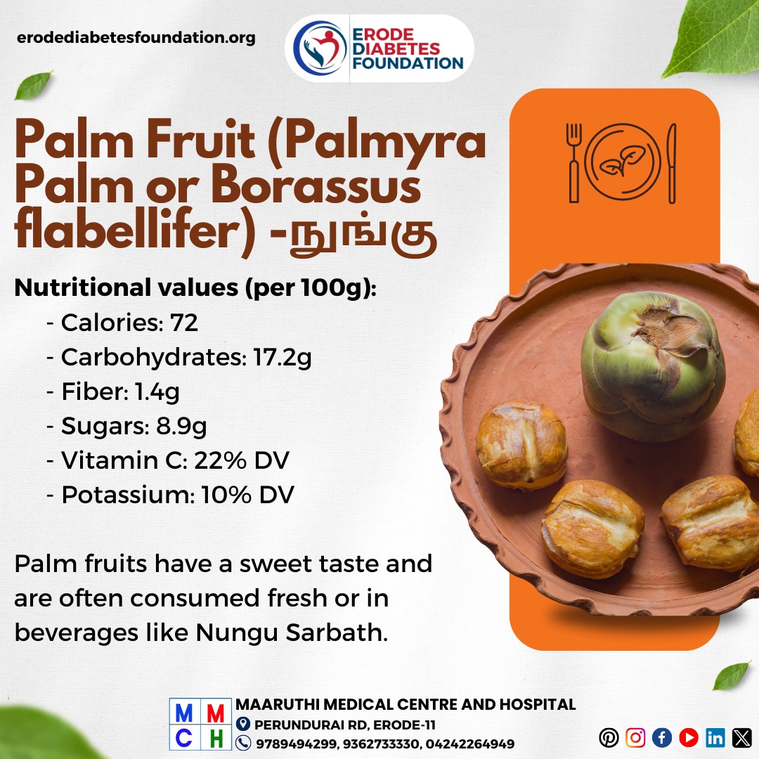 Toddy palm fruits (Nungu) - நுங்கு may be a better option for diabetic individuals due to their lower calorie and carbohydrate content compared to dates. 

#erodediabetesfoundation #EDF #diabeteslife #diabetesawareness #diabetes #diabetescare #diabetestips #bloodsugardiet