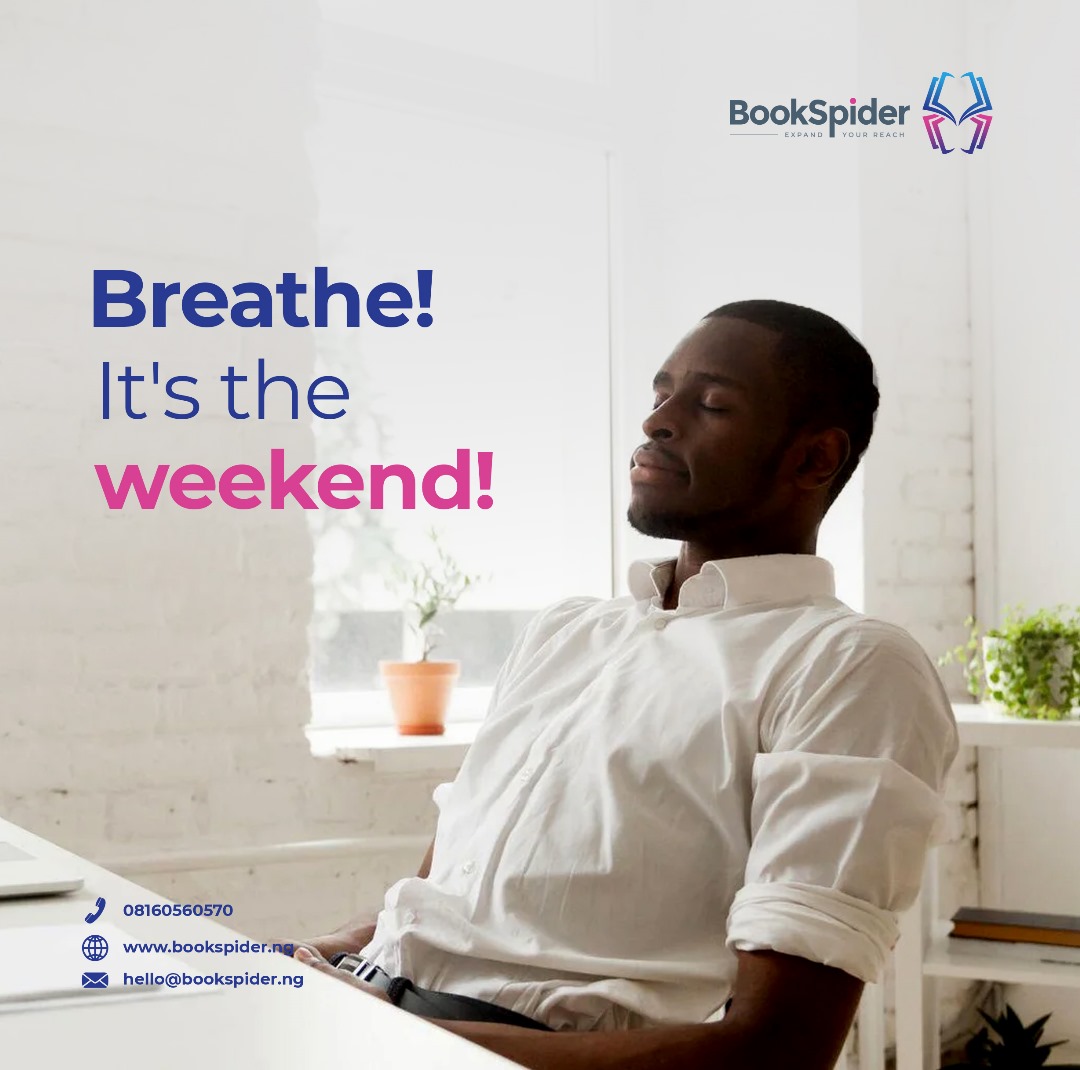 Whew! Take a deep breath and dive into the weekend with ease.

Series of rollercoaster events must have happened to you this week. But don’t worry the weekend is here for you.

Happy weekend!  

#bookspider #tgif #publishersofthenet #publishingcompany