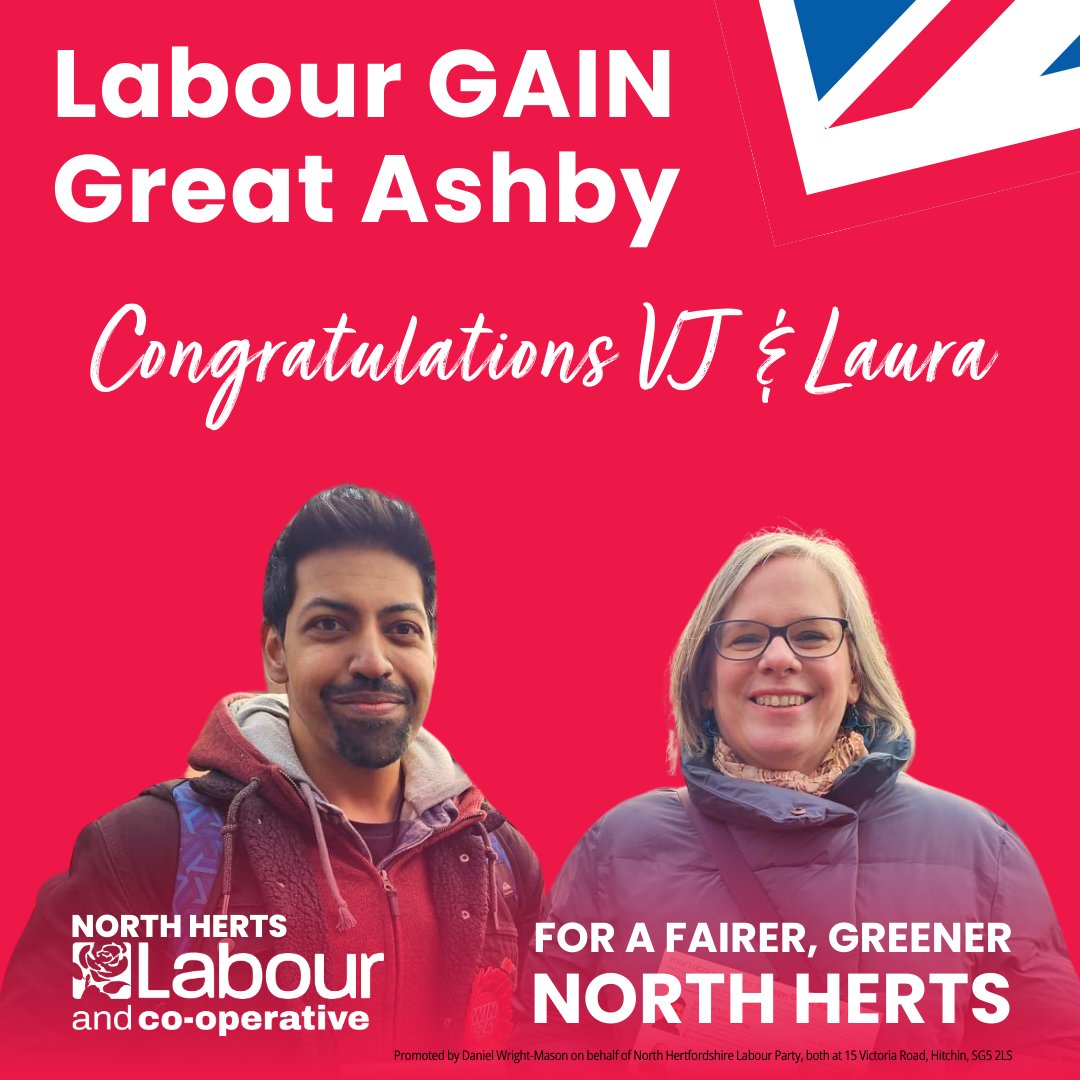 Congratulations to our new councillors for Great Ashby ward, VJ poopalasingham and Laura Williams! @VijaiyaPLabour @LauraforLabour 

#LabourGain