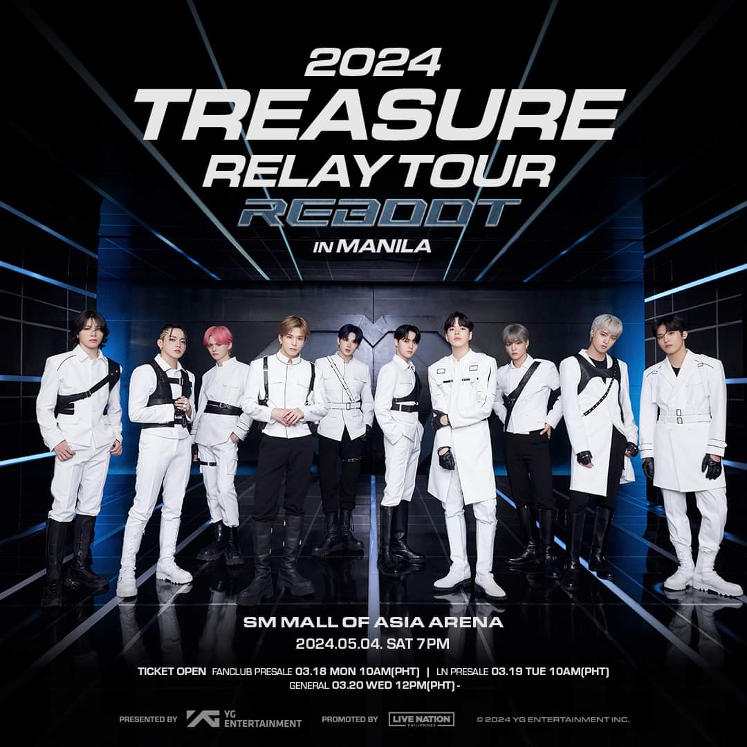 TOMORROW: #TREASURE_REBOOT_IN_MANILA on May 4 at the SM Mall of Asia Arena!

Limited tickets left, don't miss their return on the Manila stage. 

🎫: smtickets.com/events/view/12… 
🎫: @smtickets outlets nationwide
 
#TREASUREAtMOAArena #ChangingTheGameElevatingEntertainment