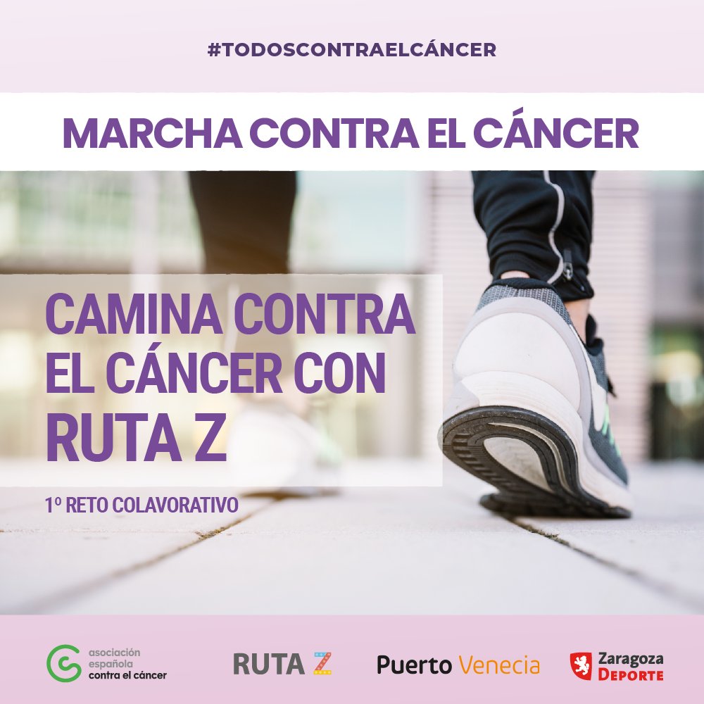 La app #RutaZ de @zaragozadeporte pone en marcha su primer reto colaborativo y solidario. Por cada kilómetro que camines, Puerto Venecia donará 0,02€ a @ContraCancerEs. Nuestra meta es alcanzar una donación total de 3000€. Info. > zaragozanda.es/retosrutaz