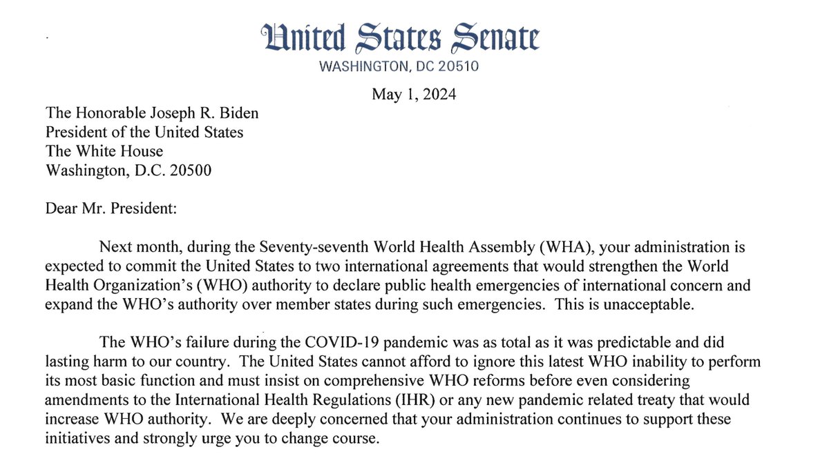 It really is an indictment on the state of US politics that so many sitting senators are lacking the most basic comprehension skills. 1) Art 55 relates to 'proposed' IHR amendments. These were submitted four months before the last WHA in 2023. ronjohnson.senate.gov/services/files…