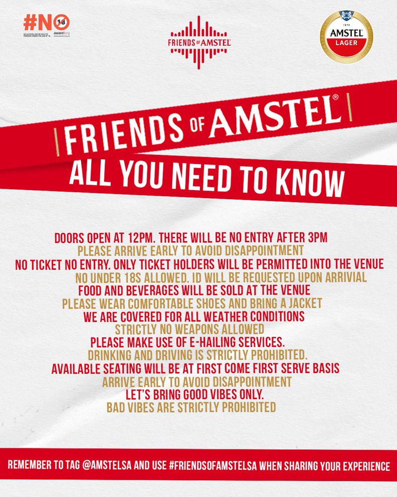 🚨 all you need to know 🚨 can’t wait to see all your posts behind the #FriendsOfAmstelSA hashtag. @AmstelSA