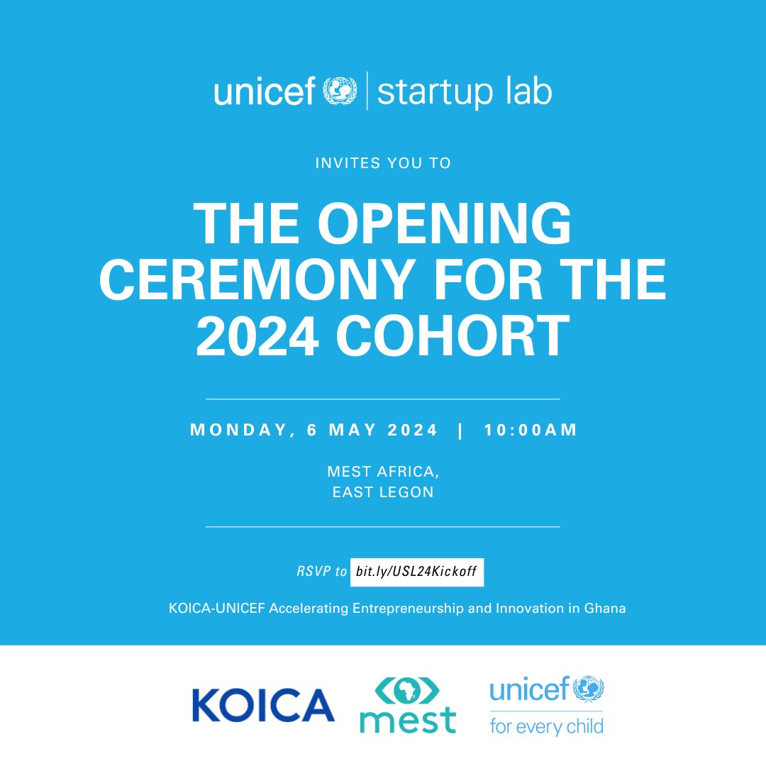 Join us on Monday (6 May) at MEST as we launch Cohort 4 of the UNICEF Startup Lab program implemented by MEST and supported by @koicagh. See you there!!!