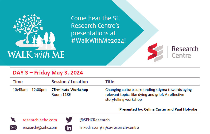 Don't miss our last session at #WalkWithMe2024! 10:45am-12:00pm at Room 118E Research Scientist @celinafcarter + VP, Research & Innovation @PHolyoke will lead a 75min workshop on the #ReflectionRoom - reflective storytelling and its impact towards #dying and #grief.