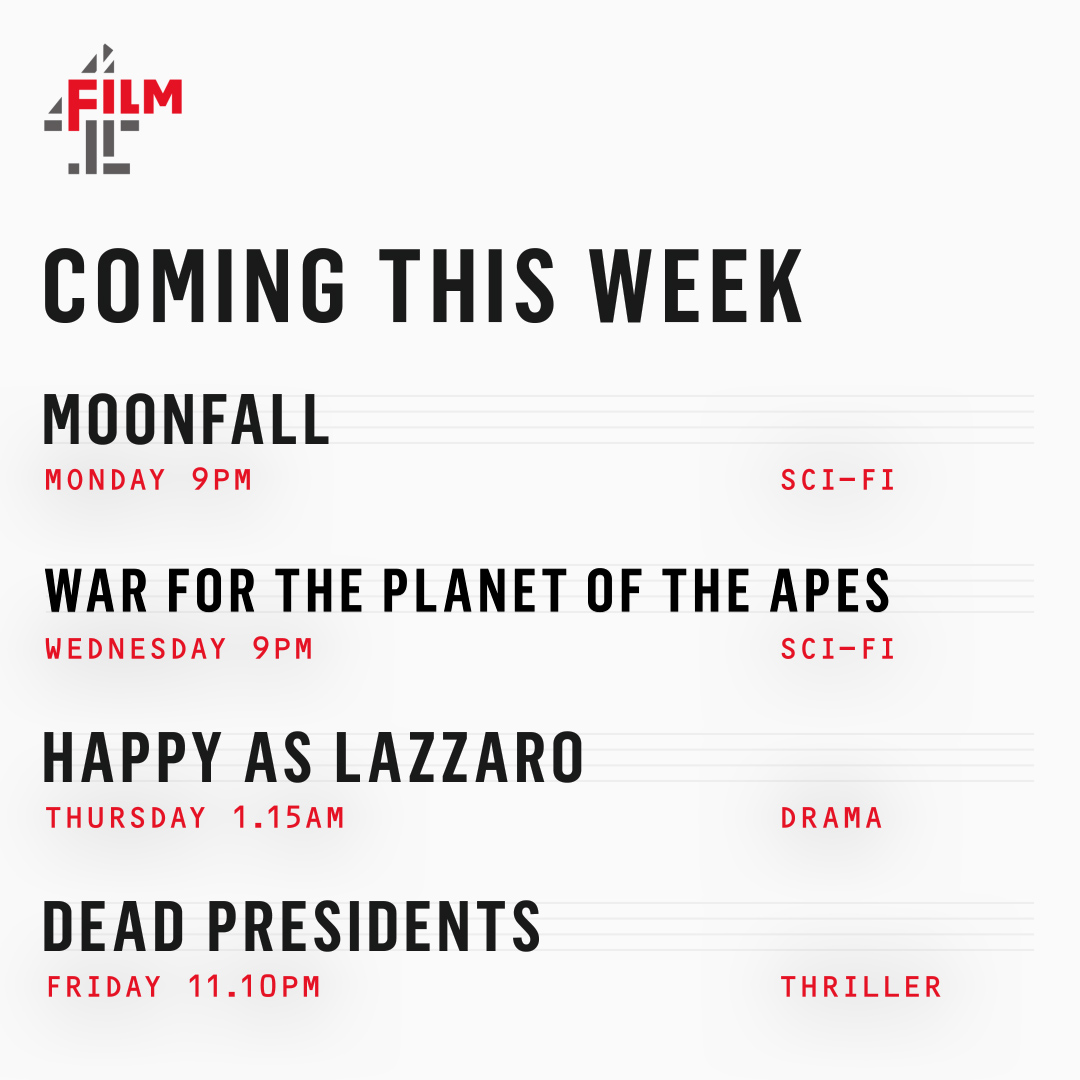 Films to watch live and stream free this week on Film4 and @Channel4.