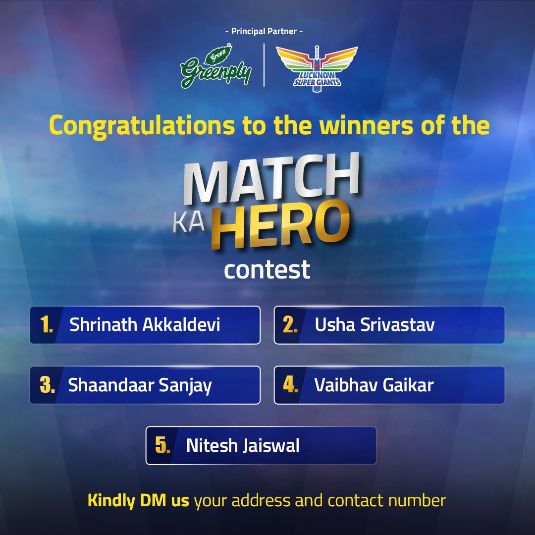 Congratulations to the winners of the #MatchKaHero contest! . . . #Greenply #LSGvMI #HarGharKaHero #LucknowSuperGiants