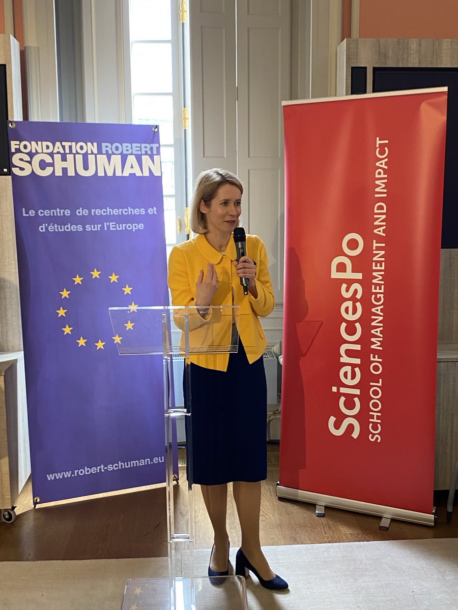 PM @kajakallas at @robert_schuman foundation event at @sciencespo: we must understand the threat to make the effort necessary, we should all listen to President @EmmanuelMacron important warning that our #Europe is mortal and whether it dies depends on our own choices.