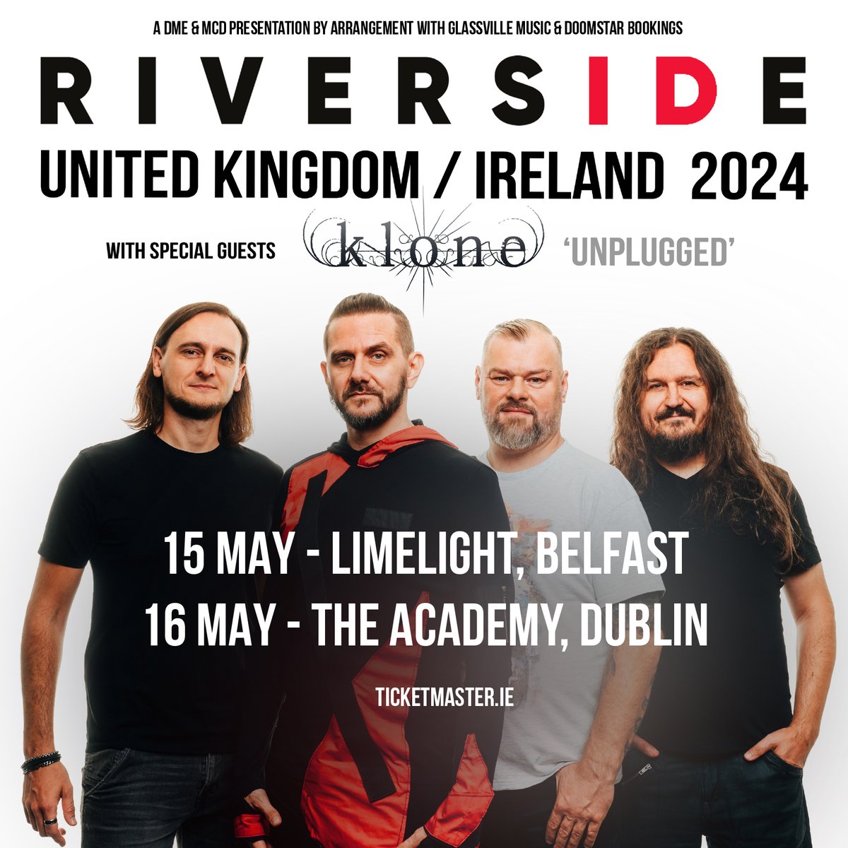 Less than 2 weeks 'til RIVERSIDE hit @LimelightNI & @academydublin with special guests KLONE. Tickets on sale from Ticketmaster 🔥