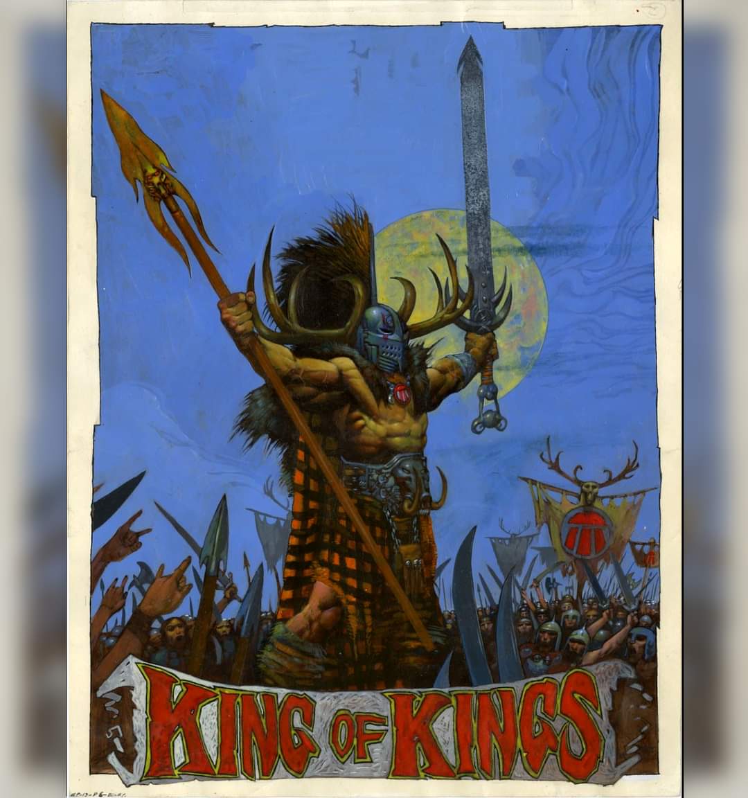 Simon Bisley - Sláine King of Kings (1990)
Get ready for an epic scene as Sláine Mac Roth, the high king, sports his silver helmet and brandishes the Moon Sword and Sun Spear high above the cheering crowd.

#simonbisley #simonbisleyart
#Slaine #EpicBattle #SilverHelmet #MoonSword