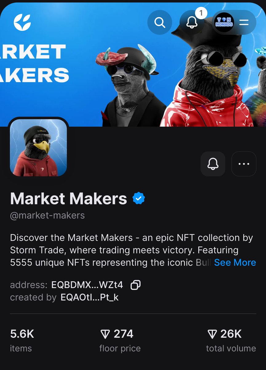 The @storm_trade_ton Market Makers NFT is worth over 274 $TON ( $1,400+). I will be giving away some pretty soon. - Follow @damxton, @TonNomads & @storm_trade_ton. - Get this post to 1K likes before the 6th of May and I’ll drop the giveaway tweet.