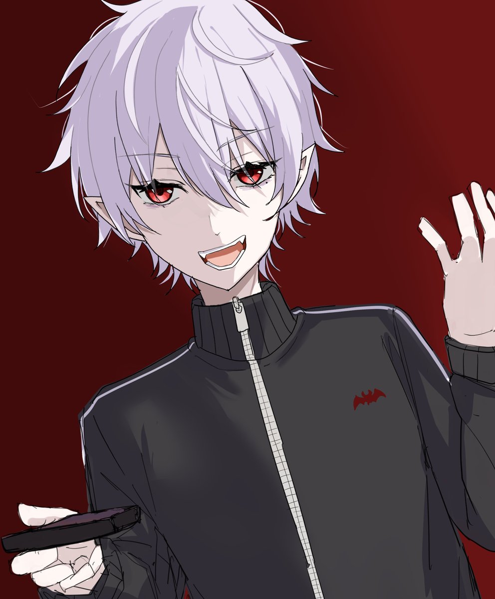 kuzuha (nijisanji) solo looking at viewer smile open mouth simple background long sleeves 1boy  illustration images