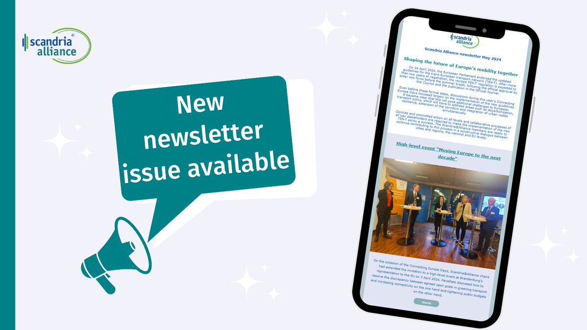 📢  𝐒𝐜𝐚𝐧𝐝𝐫𝐢𝐚 𝐀𝐥𝐥𝐢𝐚𝐧𝐜𝐞 𝐌𝐚𝐲 𝟐𝟎𝟐𝟒 𝐧𝐞𝐰𝐬𝐥𝐞𝐭𝐭𝐞𝐫

covering:
1️⃣ High-level event “Moving Europe to the next decade”
2️⃣ Summary of #ConnectingEurope Days
3️⃣ New position paper on #UrbanNodes

read: scandria-alliance.eu/?mailpoet_rout…
Sign up: scandria-alliance.eu/newsletter-sub…