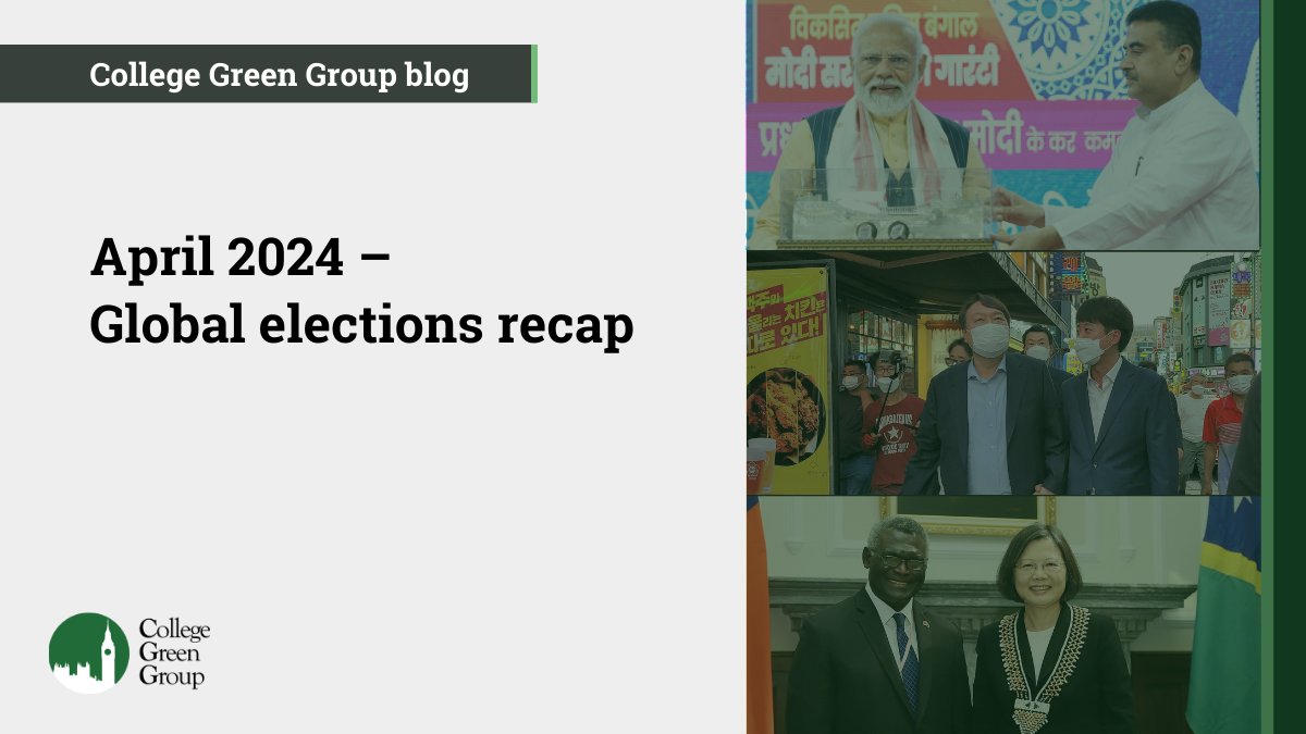 In April, elections started that could deliver #Modi a third term as Indian PM 🇮🇳, the Solomon Islands agitated Beijing 🇸🇧, and S. Korea's angry voters showed their strength in its general election 🇰🇷. Take a read of our analysis of the key #elections 🗳️ collegegreengroup.com/uk-politics/ap…