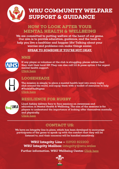 📣WRU Community Welfare Support & Guidance - Where can you go for support? #MentalHealthAwarenessWeek

#WRUWellbeing
#WRUWelfare #ItsGoodToTalk @LooseHeadz @lloydashley91 
#MomentsForMovement