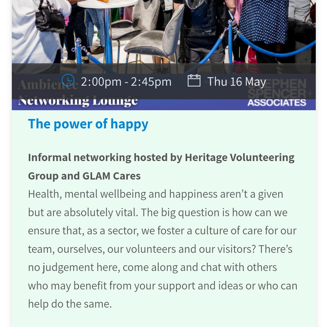 We can't wait for this year's @MandHShow! You'll find our Board members talking about wellbeing and care on Thurs 16 May at 1.15pm, and then we are joining forces with @HeritageVols for the Power of Happy networking session. See you there!