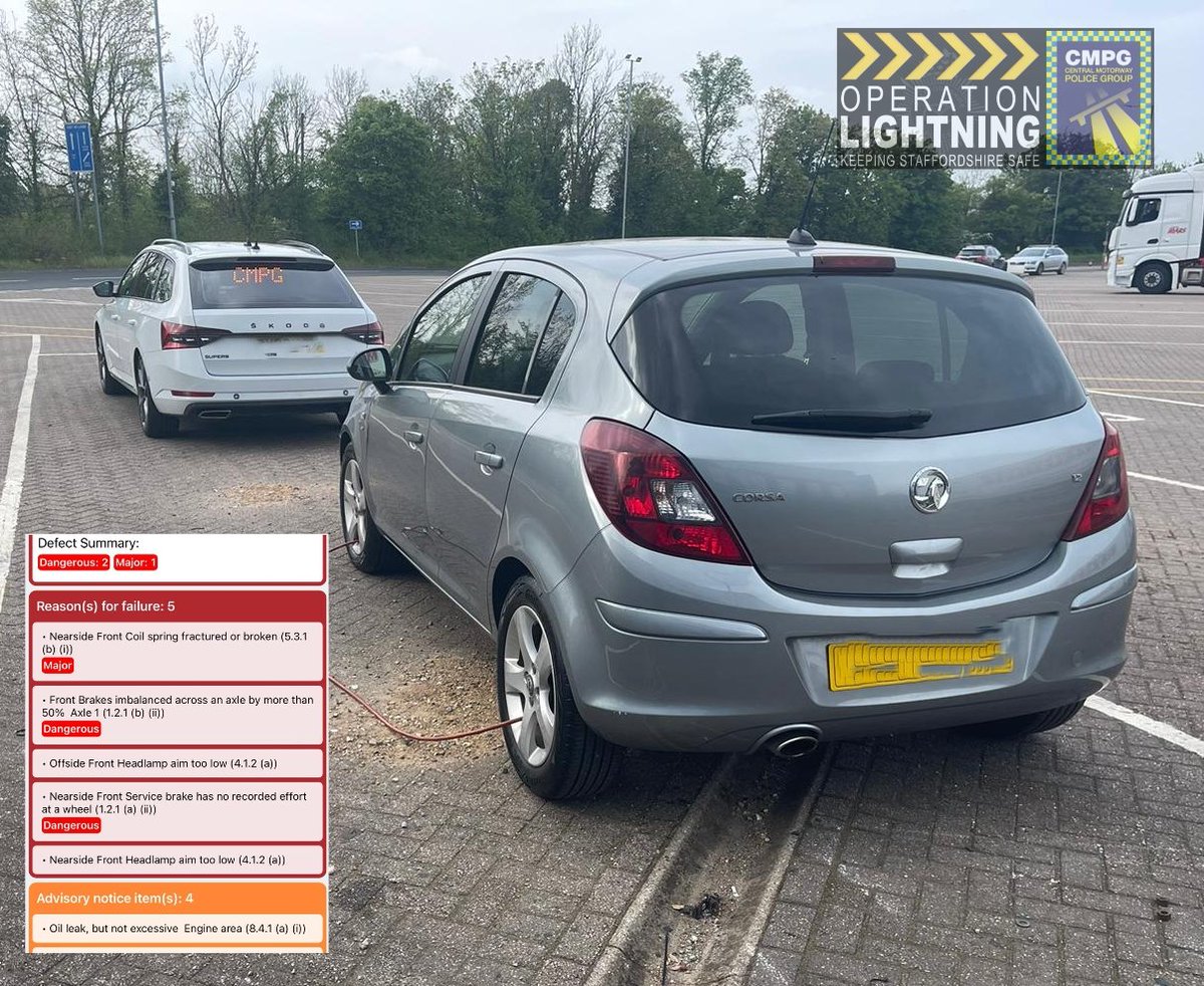 Yet another Dangerous vehicle taken off the M6 North this morning by the team at Doxey. 

This vehicle has failed its MOT, however the driver continued to use it❗️ 

Vehicle prohibited and driver reported for offences. 

#dangerouscondition #OpLightning 
@StaffsPolice 
C-Unit
