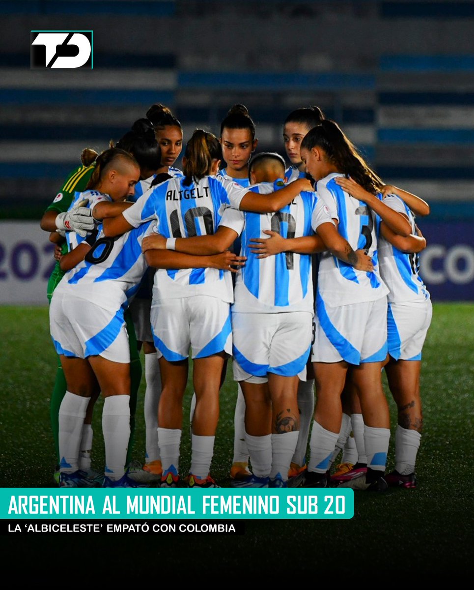 𝗖𝗟𝗔𝗦𝗜𝗙𝗜𝗖𝗔𝗗𝗔𝗦 🔥

La Selección Argentina Sub 20 ⚪🔵 de fútbol femenino empató 1-1 con Colombia en el hexagonal final del Sudamericano y se clasificó al Mundial Femenino Sub 20. 🏆

#SelecciónArgentina #MundialFemenino