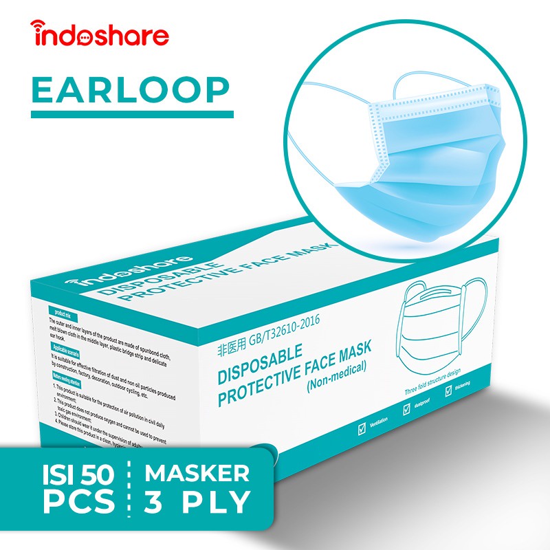 Indoshare Masker Earloop Headloop Hijab Disposable Protective 3ply isi 50pcs 

Link Produk : shpee.click/12uviviz