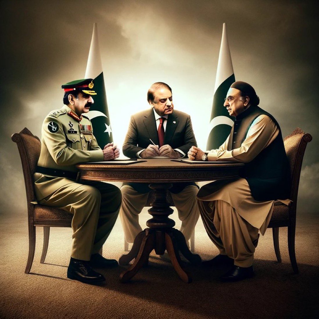 Is this the dictatorship that ousted and imprisoned Imran Khan in Pakistan? 

Meet Team Corrupt: 

General Asim Munir
Nawaz Sharif 
Asif Ali Zardari 

These people have destroyed Pakistan for their own personal gain and are now preventing free speech with the recent ban on 𝕏.