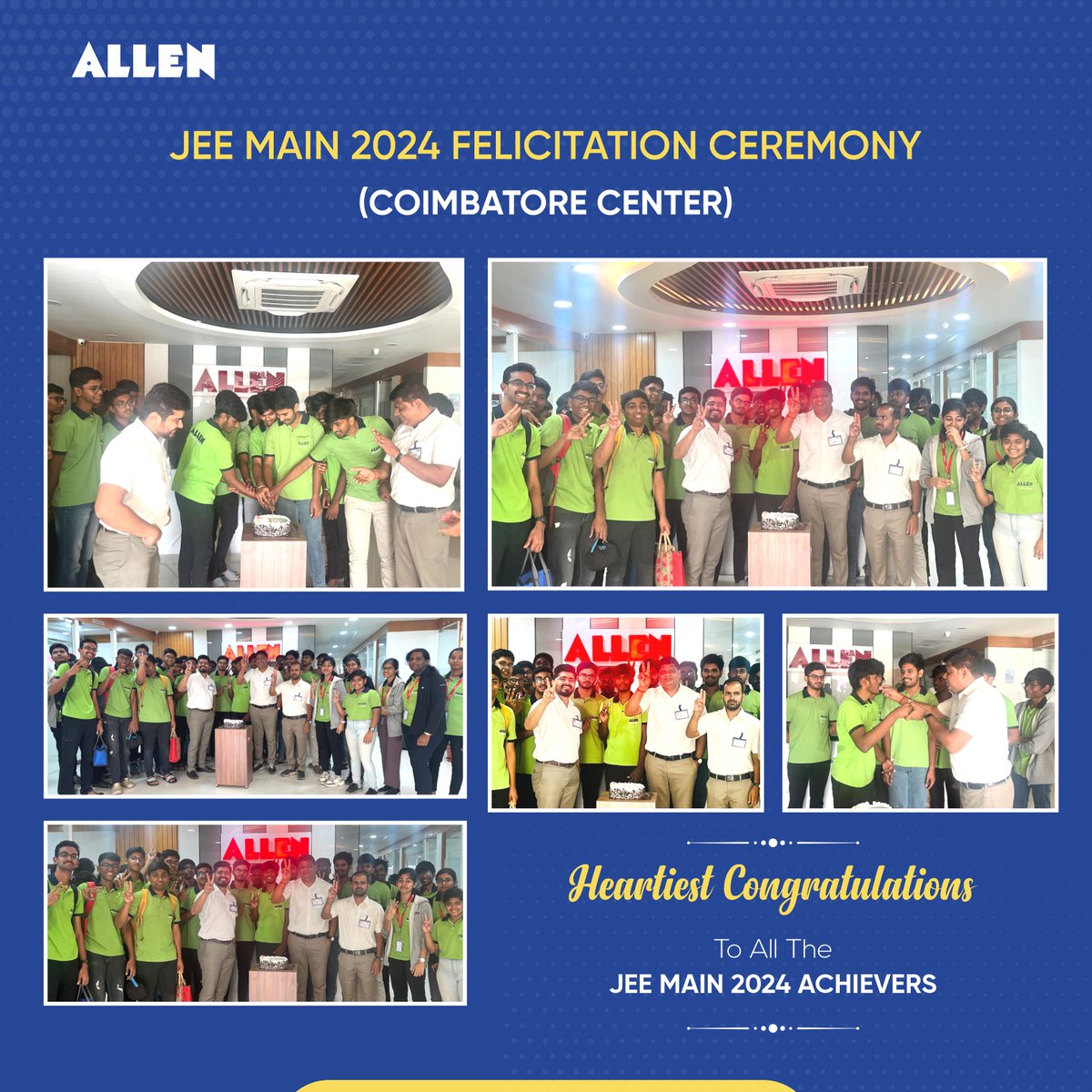 🎉ALLEN Coimbatore Celebrated phenomenal success in JEE Main 2024!

🌟 Our esteemed faculties at ALLEN Coimbatore took immense pride in felicitating our brilliant achievers. 

#ALLENCoimbatore #JEEMain2024 #SuccessStory #ResultCelebration #JEEMain