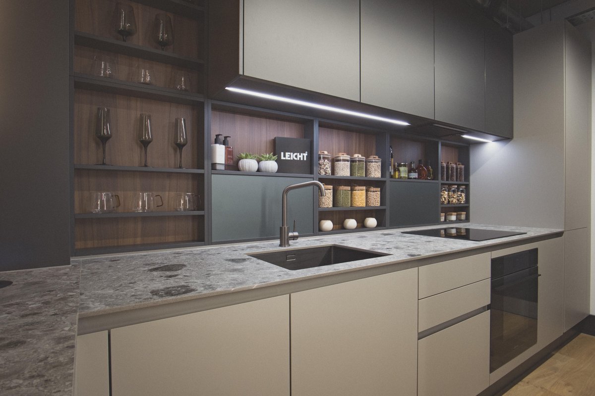 Emulating the natural effect of newly quarried stone, Inalco MDi Iseo Gris is full of character and definition, enhanced by its tactile textured finish. . @LeichtContracts #surface #worktops #kitchen