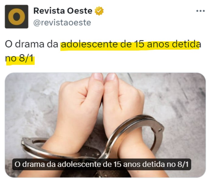 STF PRENDE MENORES (MAS SÓ SE FOREM DE DIREITA)

O silêncio da esquerda é nojento. Quando um “di menor” mata, rouba, estupra, tortura, trafica, os esquerdistas surtam e saem em defesa da ‘vítima da sociedade’. 

Mas a adolescente não estava matando outro jovem por causa de um…