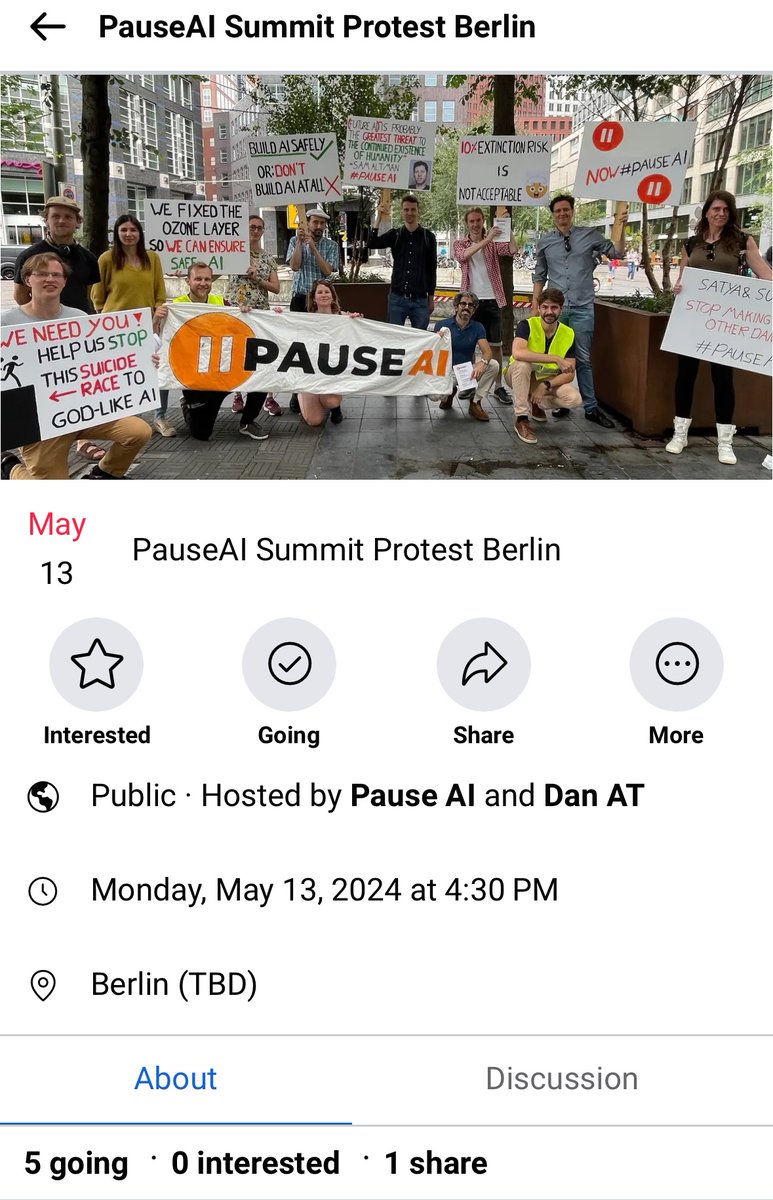 PauseAI Summit Protest Berlin: 5 going, 0 interested.
