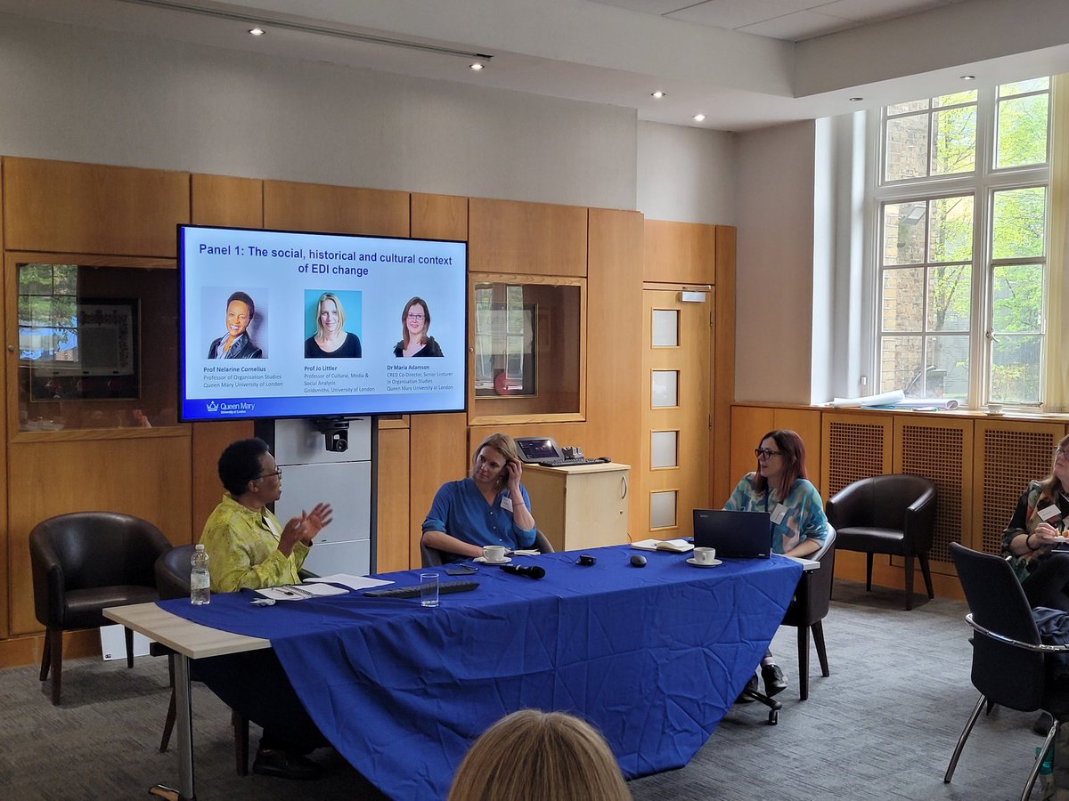 The conversation continuing with Dr.Maria Adamson, @littler_jo & Prof.Nelarine Cornelius on history & cultural content of EDI in organisations @QMUL_CRED the UK is ignoring racism & propagating the myth of meritocracy, HR defends orgs not workers, data is power #EDI #Inclusion