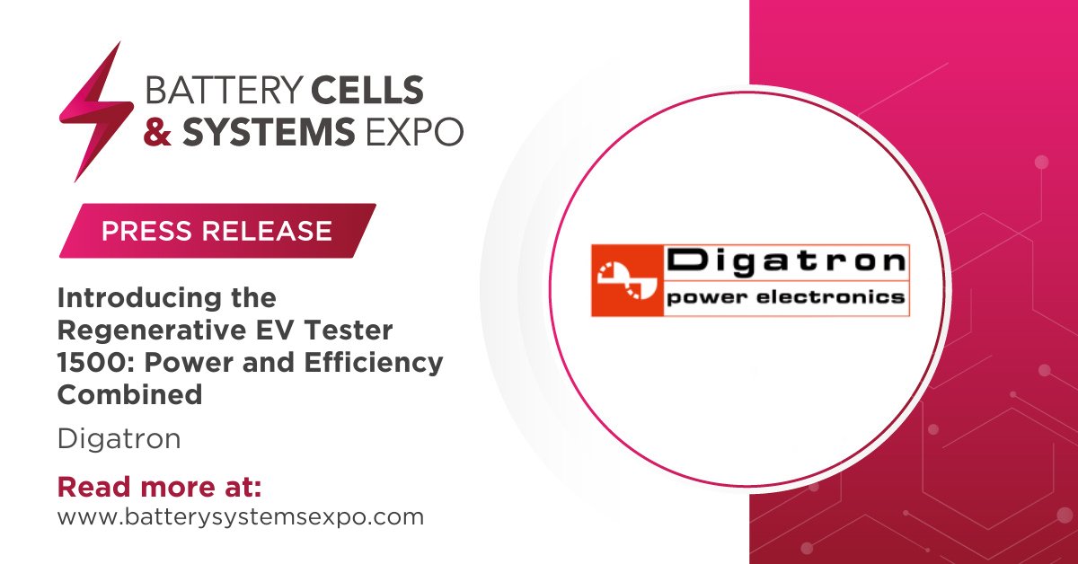 @BatteryCellExpo exhibitor @DigatronPower unveil their newest breakthrough innovation: the Regenerative Electric Vehicle Tester 1500. Find out more: vist.ly/357f2 Visit them at stand 1313. #BCS24