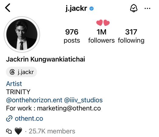 Woohoo 🥳 1M followers แล้วจ้า 
ขอให้มีคนรัก คนเอ็นดู นจก เพิ่มขึ้นเยอะๆนะลูก 💕
#1MLovesForJACKIE
#JackieJackrin #TRINITY_TNT