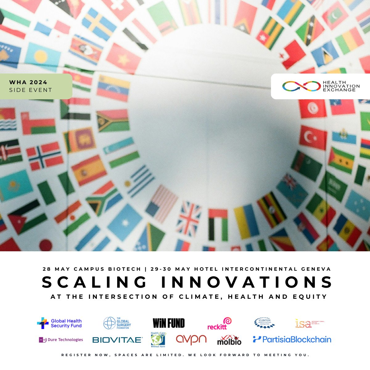 ✨ Join us for 'Scaling Innovations at the Intersection of Climate, Health, and Equity' ✨ 🕗 Date & Time: May 28 - 30, 2024 📍 Location: Campus Biotech + Intercontinental Hotel 🔗 Register Now: hiex.ch/wha77 #ClimateHealthEquity #Innovation #GlobalHealth #WHA77