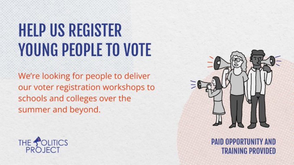 🚨🗳️ We’re searching for freelance facilitators from all over the UK to deliver voter registration workshops and assemblies in schools and colleges. Applicants with all levels of experience are able to apply. ⏰ Apply by Monday 6th May! 🔗 thepoliticsproject.org.uk/vacancies