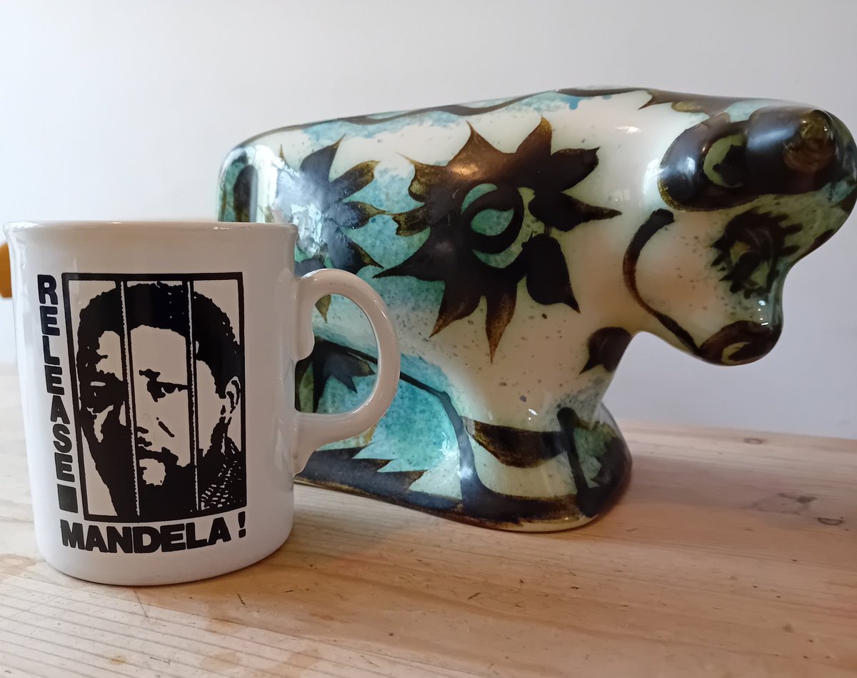Pleased to be reunited with my Release Mandela mug and ceramic retro cow following a loft clear out.