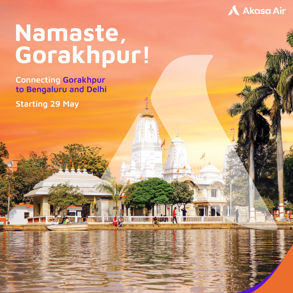 Delighted to introduce Gorakhpur to the growing Akasa network! Connecting Bengaluru and Delhi to Gorakhpur, starting 29 May. Book now on bit.ly/qp_gop or app and fly with India’s leader in on-time performance. #AkasaAir #ItsYourSky #TheAkasaNetwork #Gorakhpur