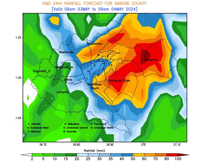 Nairobi set to experience HEAVY to VERY HEAVY rainfall this Friday, Met Dept warns.