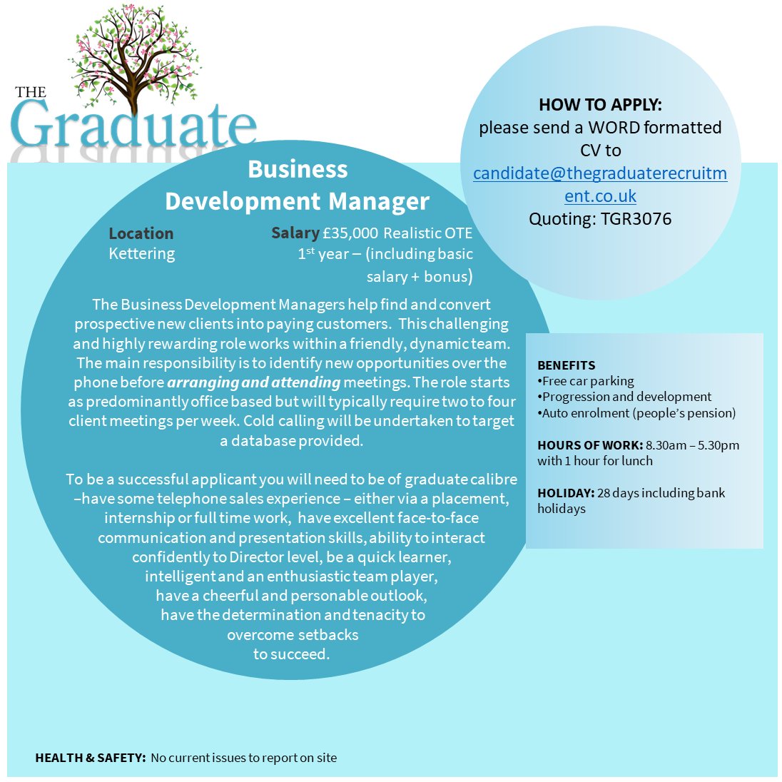 Graduate Business Development Manager
Location: Kettering Northamptonshire
Salary: £35,000 OTE 1st year – (including basic salary + bonus)
thegraduaterecruitment.co.uk/vacancy/gradua…
#students #careers #careeradvice #careerchat #careerhelp #graduates #graduatejobs #graduatecv