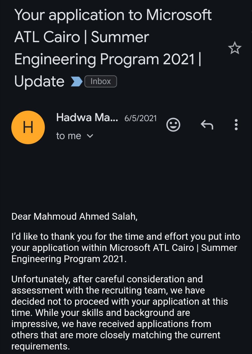 Mahmoud__Hendi's tweet image. على ذكر ال rejections
فانا مرفوض سنتين ورا بعض في مايكروسوفت ❤️ منهم مرة دخلت الانتيرفيو وكنت مخلصة وانا متاكد اني مش هدخل 😂
وحاليا شغال هناك عادي، 
 الموضوع توفيق بنسبة كبيرة، اهم حاجة تتعلم من غلطاتك وتعرف نقط قوتك